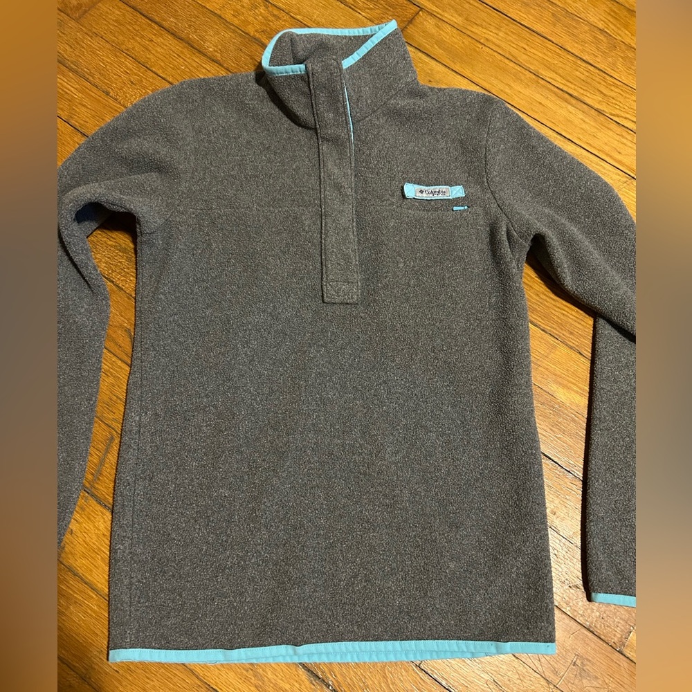 Columbia PFG Gray Zip-Up Sweater with Light Blue Trim Womens XS